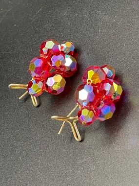 Vintage Judith McCann Wingback AB Red Crystal Earrings